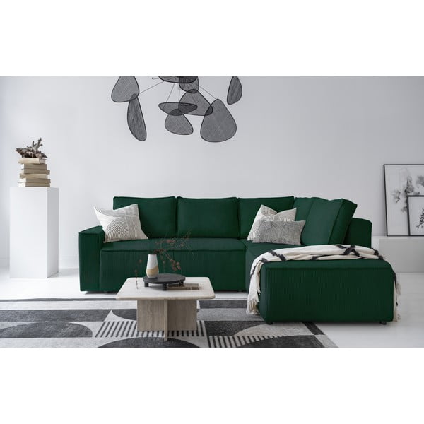 Tmavozelená menčestrová rozkladacia rohová pohovka (pravý roh) Brave Dave – Miuform-image-1