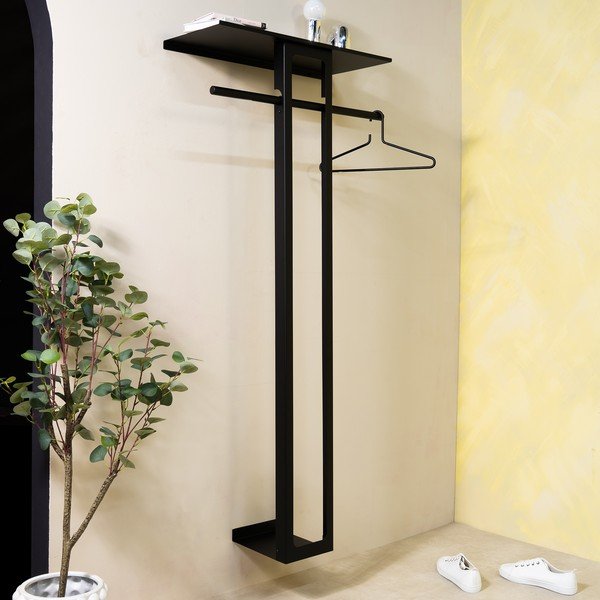 Čierny oceľový nástenný vešiak s poličkou 70 cm Luno Large – Spinder Design-image-1