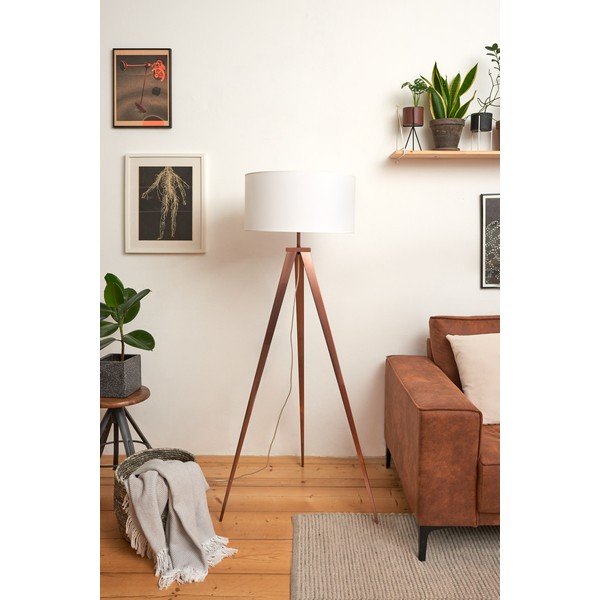 Stojacia lampa s medenými kovovými nohami a bielym tienidlom Bonami Essentials Kiki-image-4