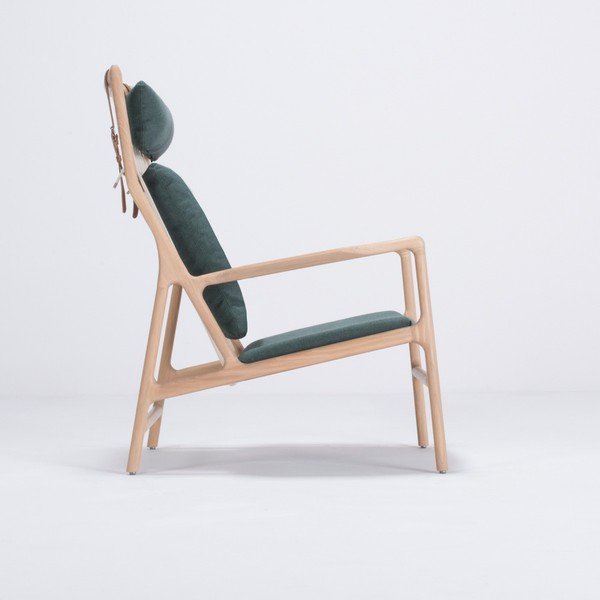 Kreslo s konštrukciou z dubového dreva so zeleným textilným sedadlom Gazzda Dedo-image-4