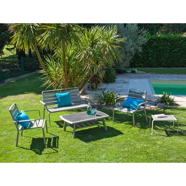 Súprava sivého záhradného stolíka, kresiel, lavíc a podnožky Ezeis Spring Lounge