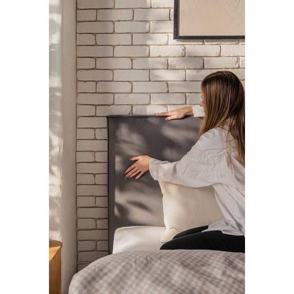 Sivá čalúnená dvojlôžková posteľ s úložným priestorom s roštom 160x200 cm Thessa Bold – Bonami Selection-image-3