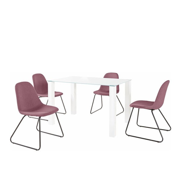 Set bieleho jedálenského stola a 4 červených jedálenských stoličiek Støraa Dante Colombo