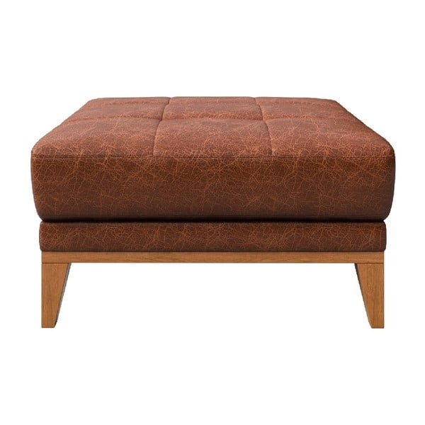 Koňakovohnedá kožená podnožka MESONICA Musso Tufted-image-2