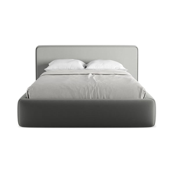 Sivá čalúnená dvojlôžková posteľ s úložným priestorom s roštom 140x200 cm Kiana – Makamii-image-4