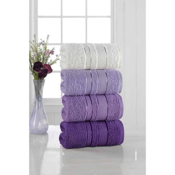 Súprava 4 uterákov Pure Cotton Purple, 50 x 85 cm
