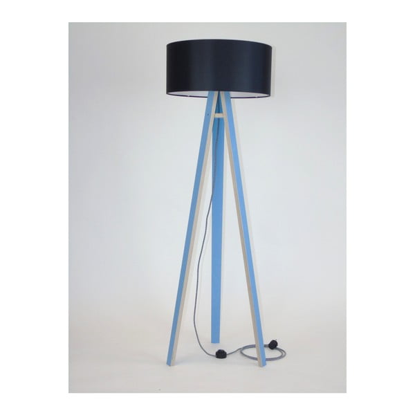 Modrá stojacia lampa s čiernym tienidlom a čierno-bielym káblom Ragaba Wanda