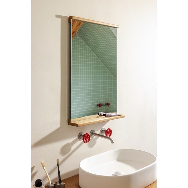 Nástenné zrkadlo s poličkou s dreveným rámom 50x75 cm Lun – noo.ma-image-3