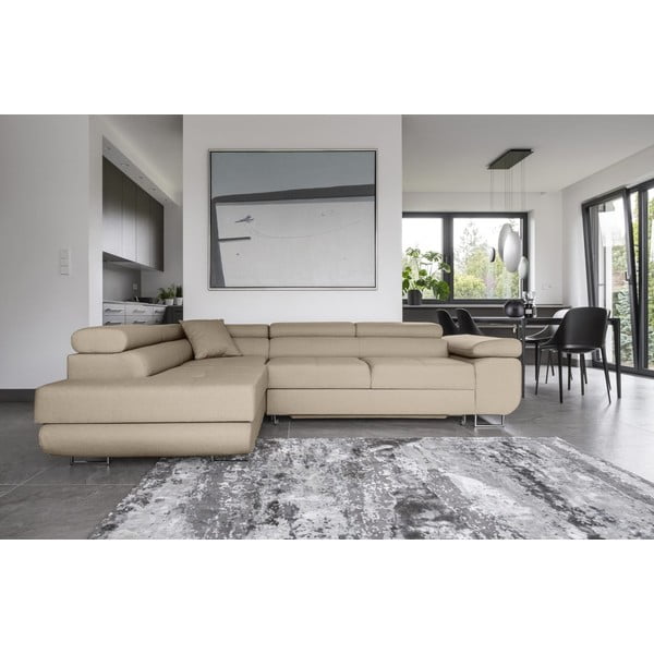 Béžová rozkladacia/s úložným priestorom rohová pohovka (ľavý roh/do L) Anton – ELTAP-image-1