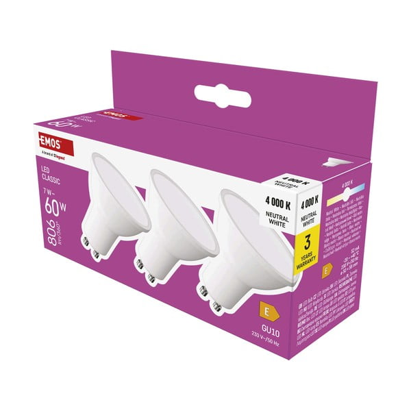 Neutrálne biele LED žiarovky v súprave 3 ks GU10, 7 W – EMOS-image-3