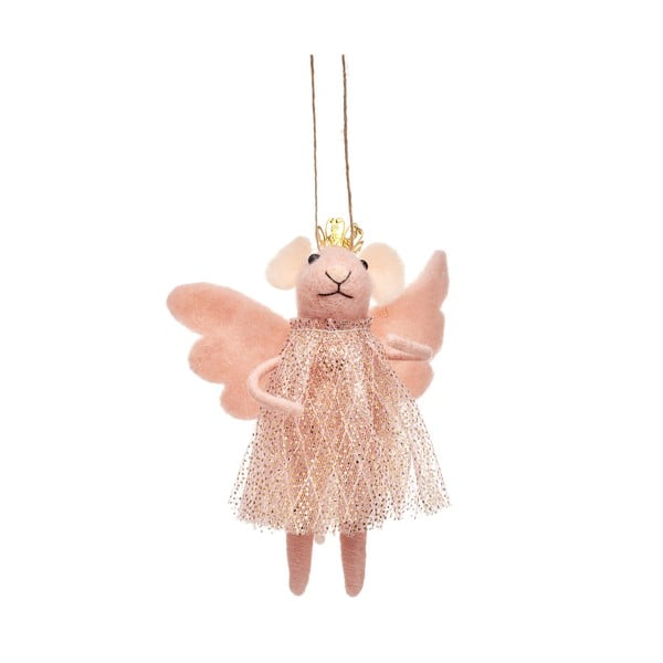Textilná ručne vyrobená vianočná ozdoba 13 cm Pink Princess Fairy Mouse – Sass & Belle