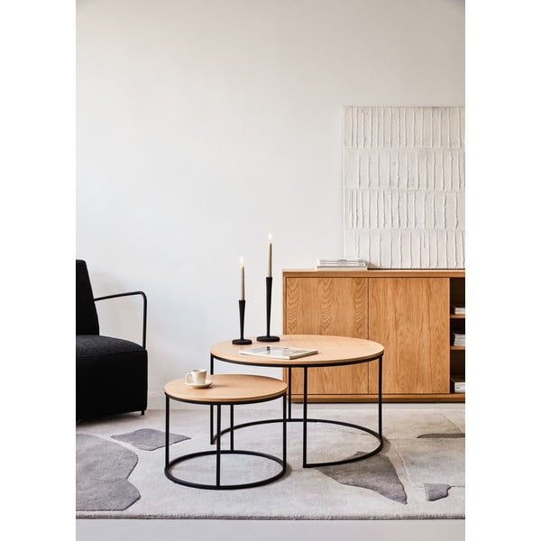 Okrúhle konferenčné stolíky v súprave 2 ks s doskou v dubovom dekore ø 80 cm Yona - Kave Home-image-1