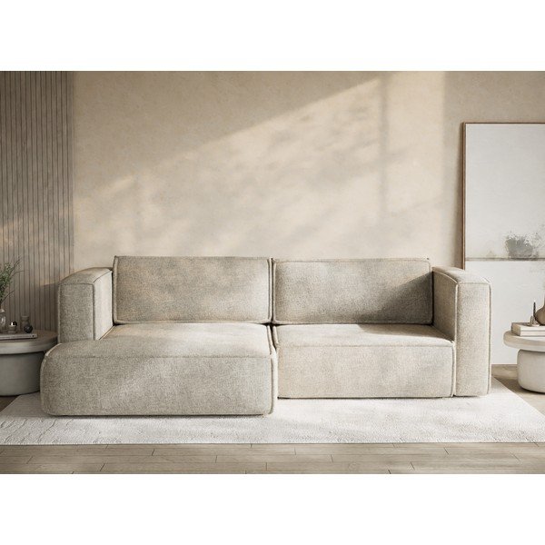 Béžová ženilková rozkladacia/s úložným priestorom rohová pohovka (ľavý roh/s leňoškou) Velto – Maison de Rêve-image-1