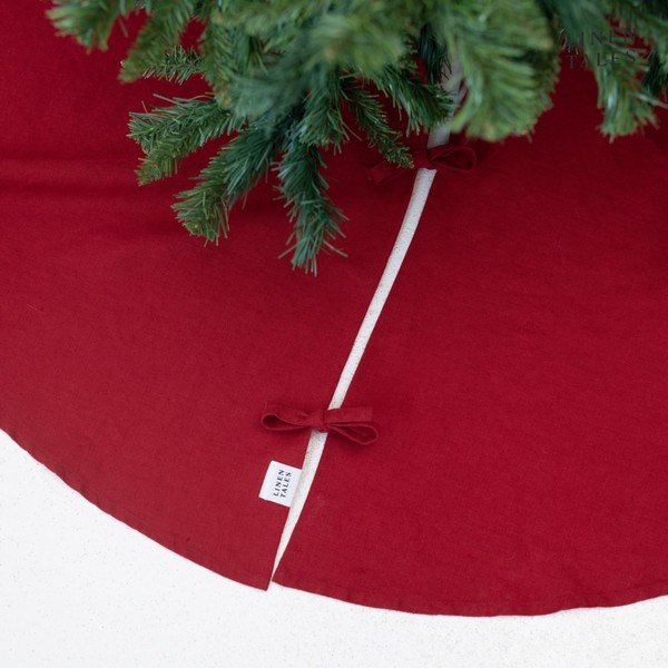 Červený okrúhly koberec pod vianočný stromček ø 125 cm – Linen Tales-image-1