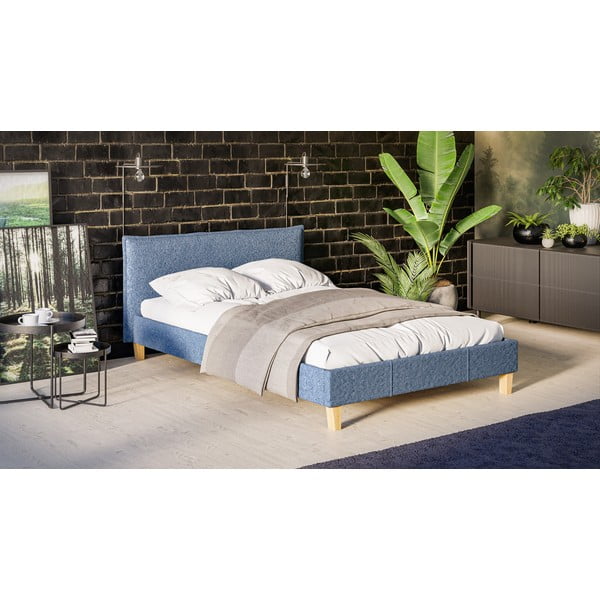 Modrá čalúnená dvojlôžková posteľ s roštom 140x200 cm Tina - Ropez-image-2