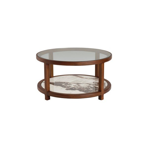 Hnedý okrúhly konferenčný stolík so sklenenou doskou ø 80 cm Classeno – Ellos Home-image-3