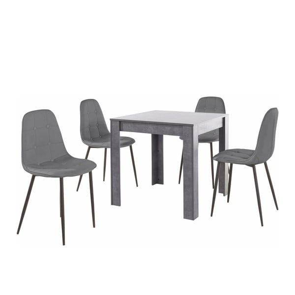 Set sivého jedálenského stola a 4 sivých jedálenských stoličiek Støraa Lori Lamar Duro