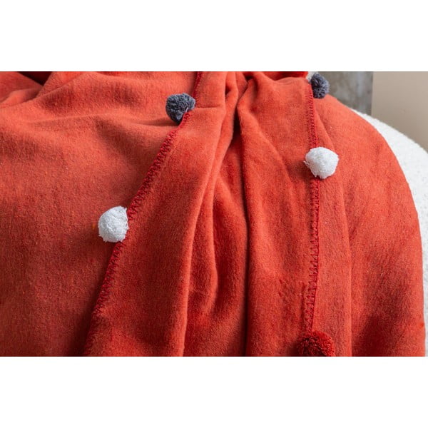 Fleecový pléd v tehlovej farbe 150x200 cm Pom Pom – Mijolnir-image-3