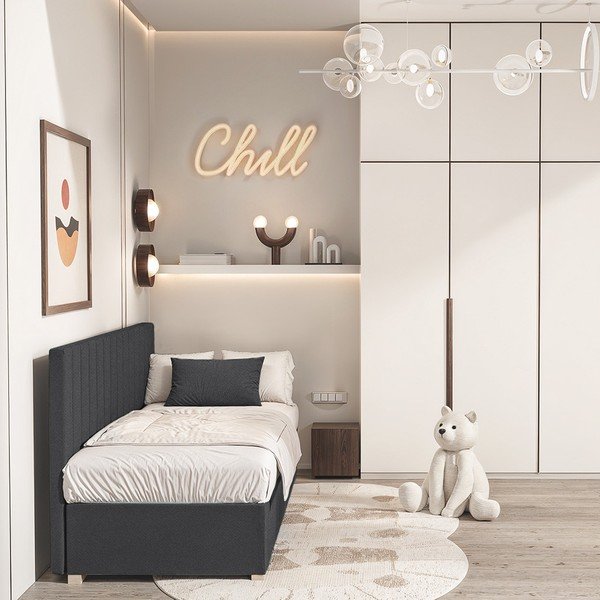 Tmavomodrá detská posteľ s úložným priestorom s matracom 90x200 cm Chill – Ghado-image-1