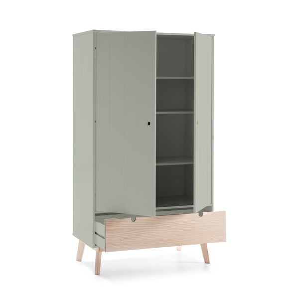 Zelená detská šatníková skriňa s nohami z borovicového dreva Marckeric Kiara-image-3