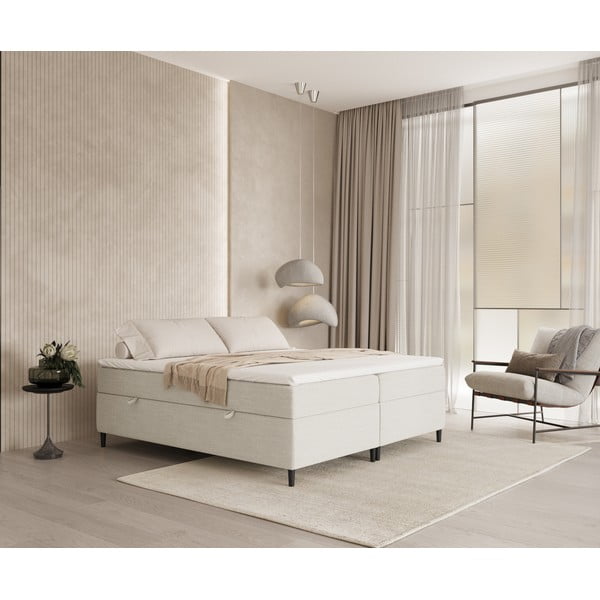 Krémovobiela boxspring posteľ s úložným priestorom 200x200 cm Araya – Maison de Rêve-image-1