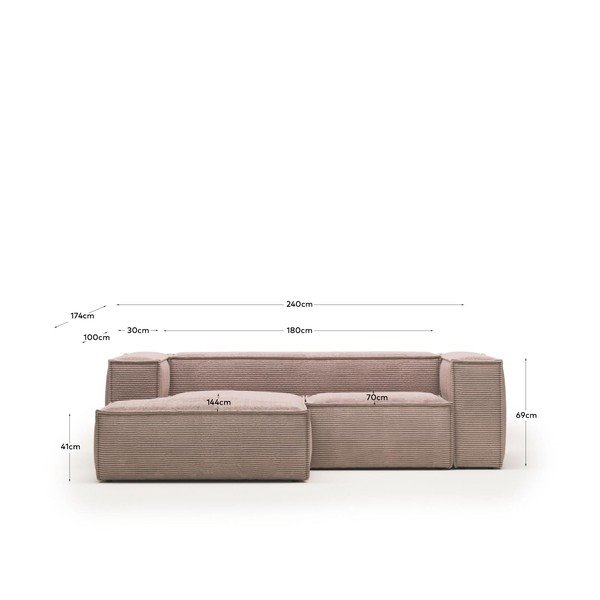 Svetloružová menčestrová rohová pohovka (ľavý roh) Blok - Kave Home-image-4