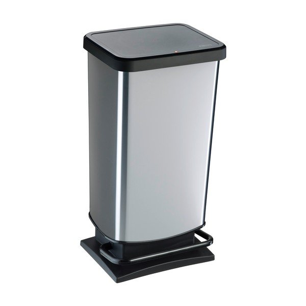 Pedálový plastový odpadkový kôš v striebornej farbe 40 l Paso – Rotho