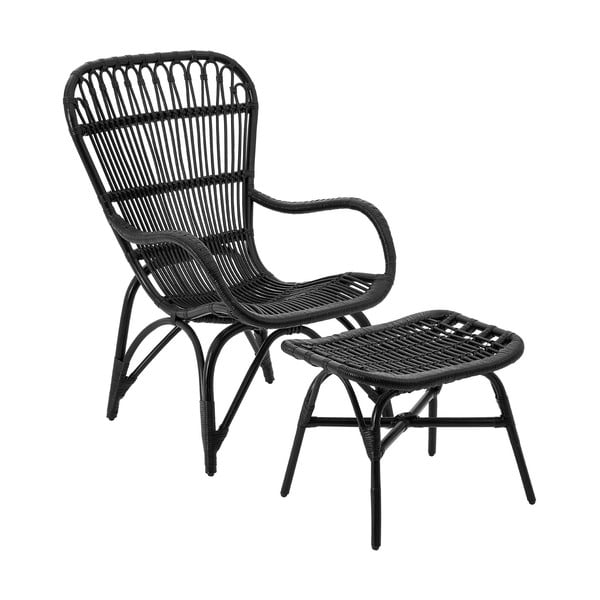 Čierna relaxačná stolička z ratanu s podnožkou Premier Housewares Havana