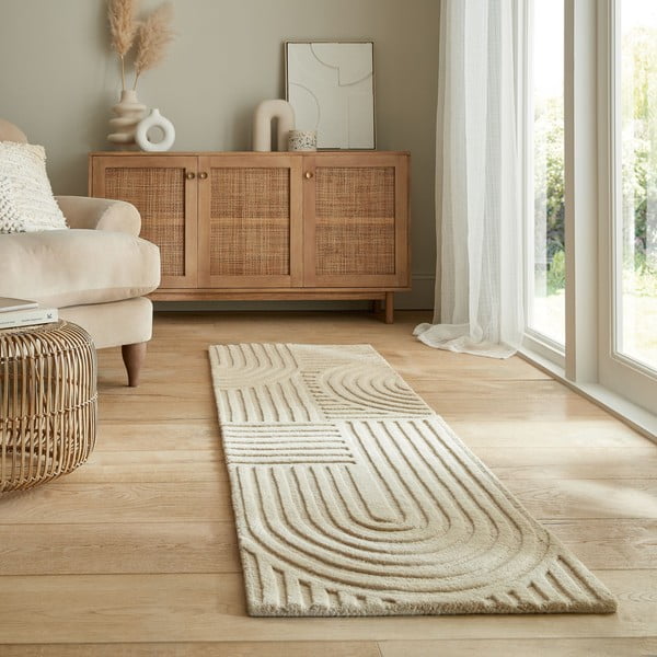 Béžový vlnený koberec behúň 60x230 cm Zen Garden – Flair Rugs-image-1