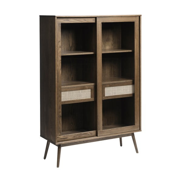 Tmavohnedá vitrína v dekore duba s posuvnými dverami 110x160 cm Barrali – Unique Furniture-image-2