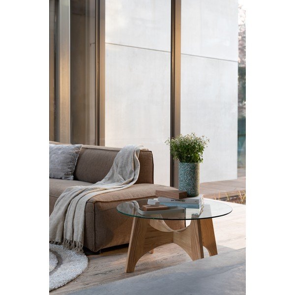 Okrúhly konferenčný stolík so sklenenou doskou v prírodnej farbe ø 80 cm Kobe – Zuiver-image-1