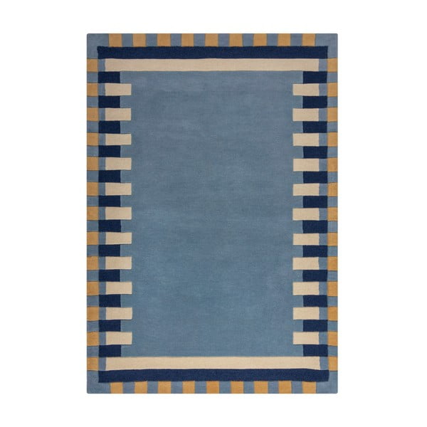 Modrý ručne tkaný vlnený koberec 200x290 cm Kai Wool Border – Flair Rugs