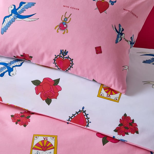 Biele/ružové bavlnené obliečky na jednolôžko 135x200 cm Mon Coeur – Their Nibs-image-4