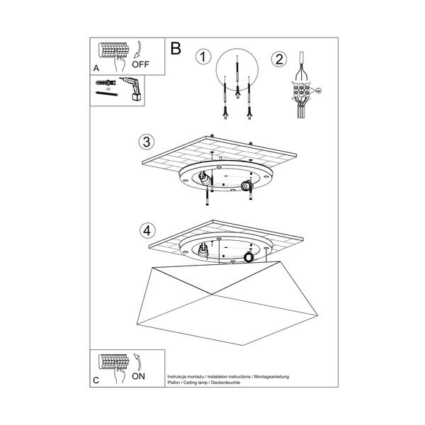 Čierne stropné svietidlo 35x35 cm Koma – Sollux-image-3