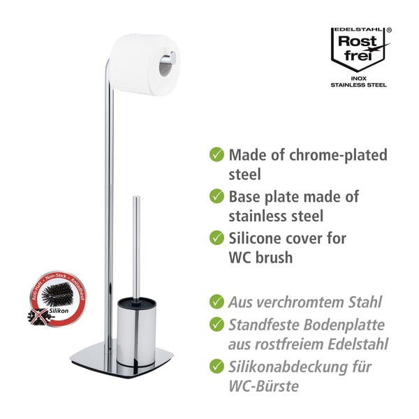Stojan na toaletný papier s kefou z nerezovej ocele Iria - Wenko-image-3