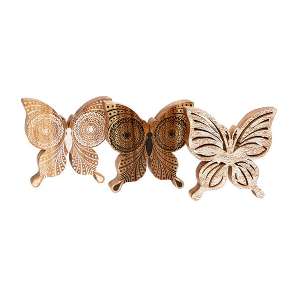 Sada 3 drevených dekoratívnych sošiek Hübsch Butterflies
