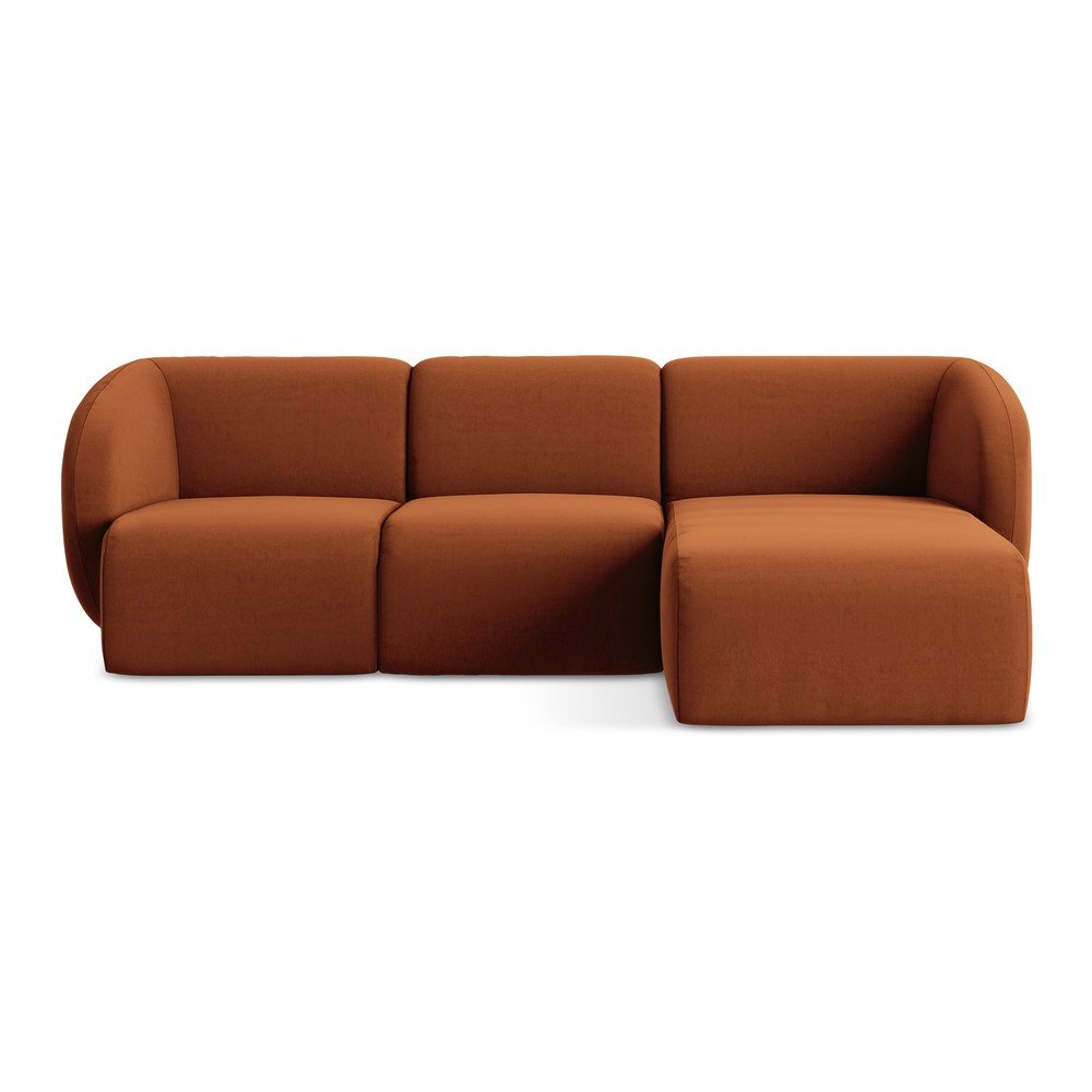 Zamatová rohová pohovka v terakotovej farbe (pravý roh/s leňoškou) Lani – Makamii