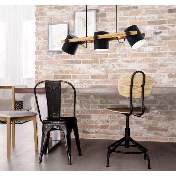 Závesné svietidlo v čiernej a prírodnej farbe s kovovým tienidlom HORNWOOD - EGLO-image-2