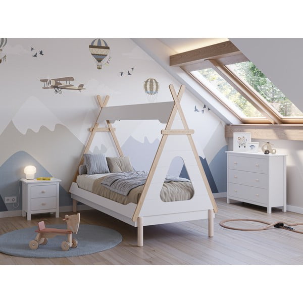 Biela domčeková detská posteľ z borovicového dreva 90x190 cm Nora – Marckeric-image-1
