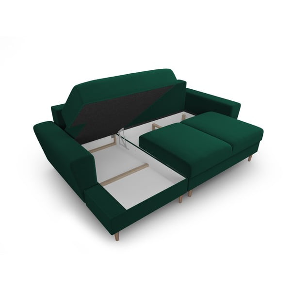 Zelená zamatová rozkladacia/s úložným priestorom rohová pohovka (ľavý roh/s leňoškou) Kyoto – Cosmopolitan Design-image-3