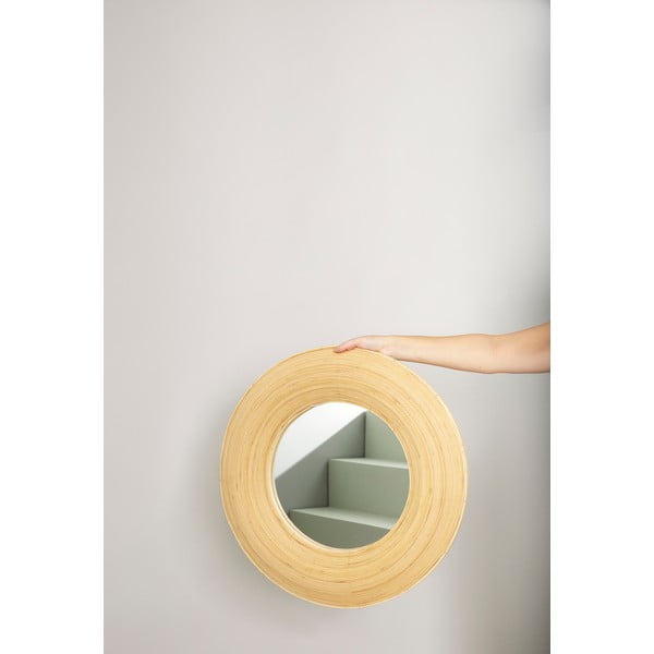 Nástenné zrkadlo s bambusovým rámom ø 60 cm Blush – Hübsch-image-2