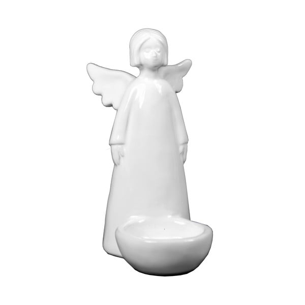 Biely svietnik na čajovou sviečkuv tvare anjela Ego Dekor