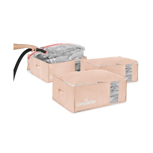 Vákuové plastové úložné boxy na oblečenie v súprave 3 ks 65x45x27 cm Pink Edition – Compactor-image-1