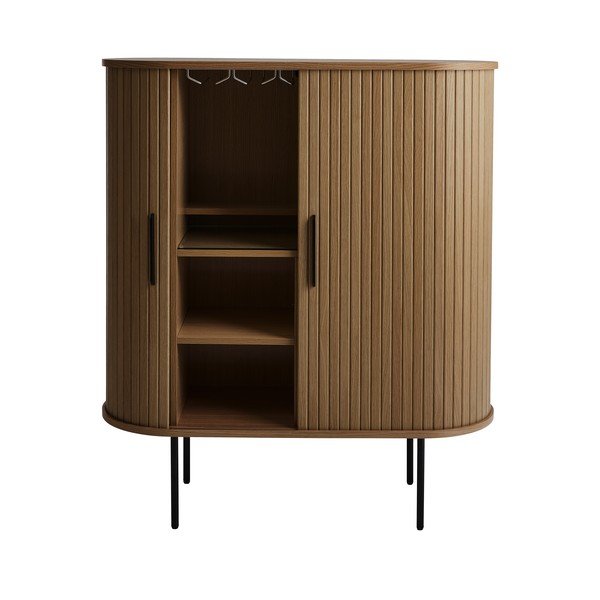 Hnedá vinotéka v dekore duba s posuvnými dverami 100x118x40 cm Nola – Unique Furniture-image-1