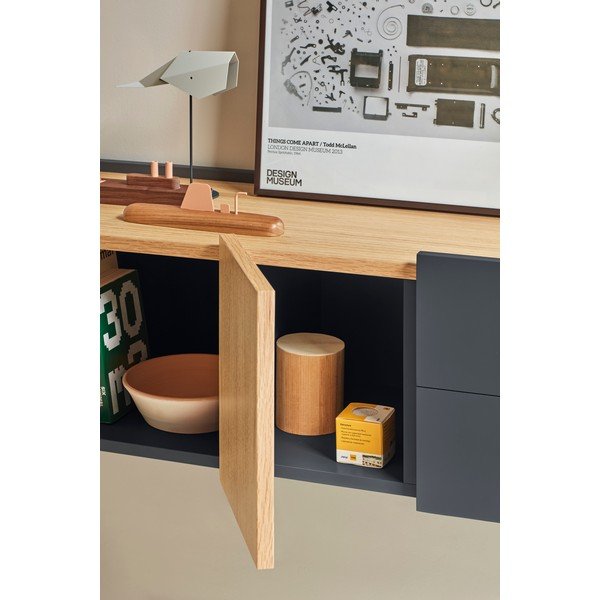 Nízka komoda v dekore duba v antracitovo-prírodnej farbe 110x23 cm Otto – Teulat-image-1