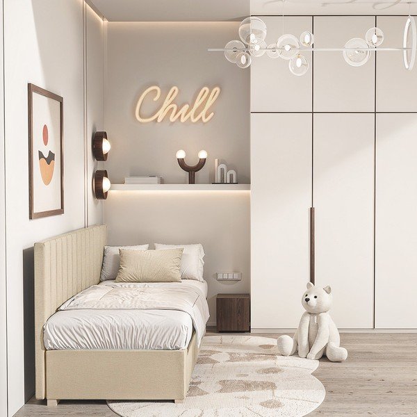 Béžová detská posteľ s úložným priestorom s matracom 90x200 cm Chill – Ghado-image-1