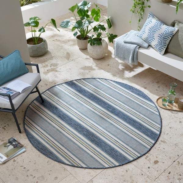 Okrúhly vnútorný a vonkajší koberec zeleno-modrý ø 160 cm Roma Stripe – Flair Rugs-image-1