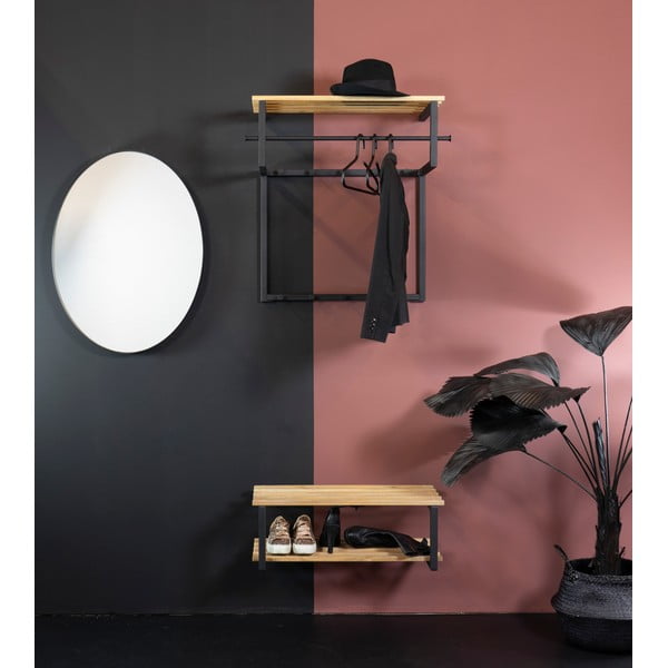 Čierny/v prírodnej farbe kovový nástenný vešiak s poličkou 76 cm Rizzoli – Spinder Design-image-3