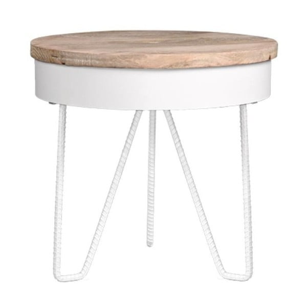 Biely príručný stolík s drevenou doskou LABEL51 Saran