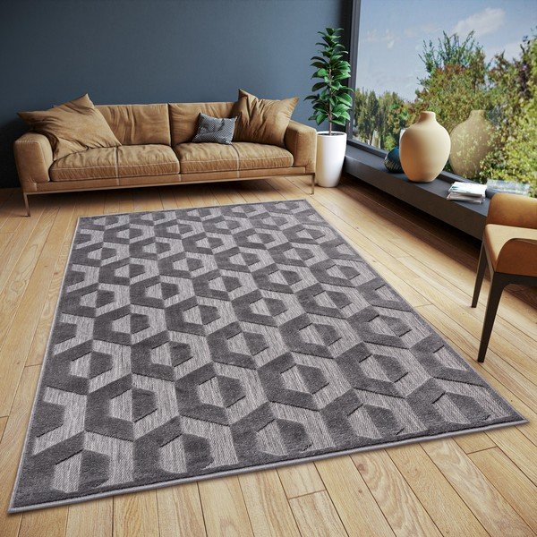 Antracitovosivý koberec 133x190 cm Iconic Hexa – Hanse Home-image-1